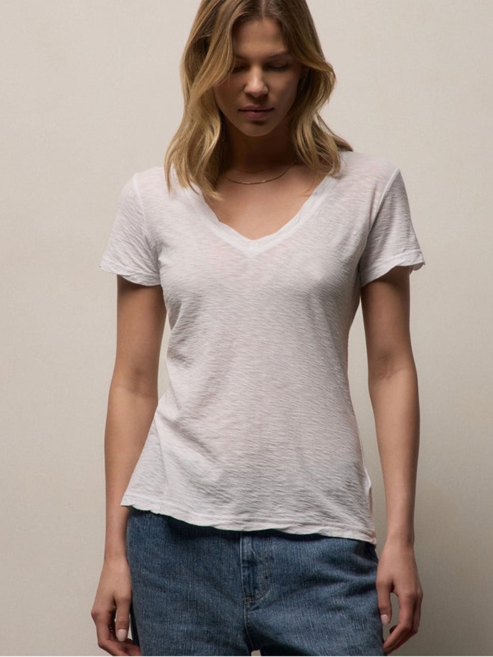 JAMES PERSE SHEER SLUB V NECK - White